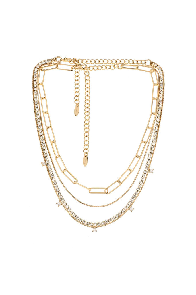 Mixed 18k Gold Plated Chain and Crystal Necklace Set