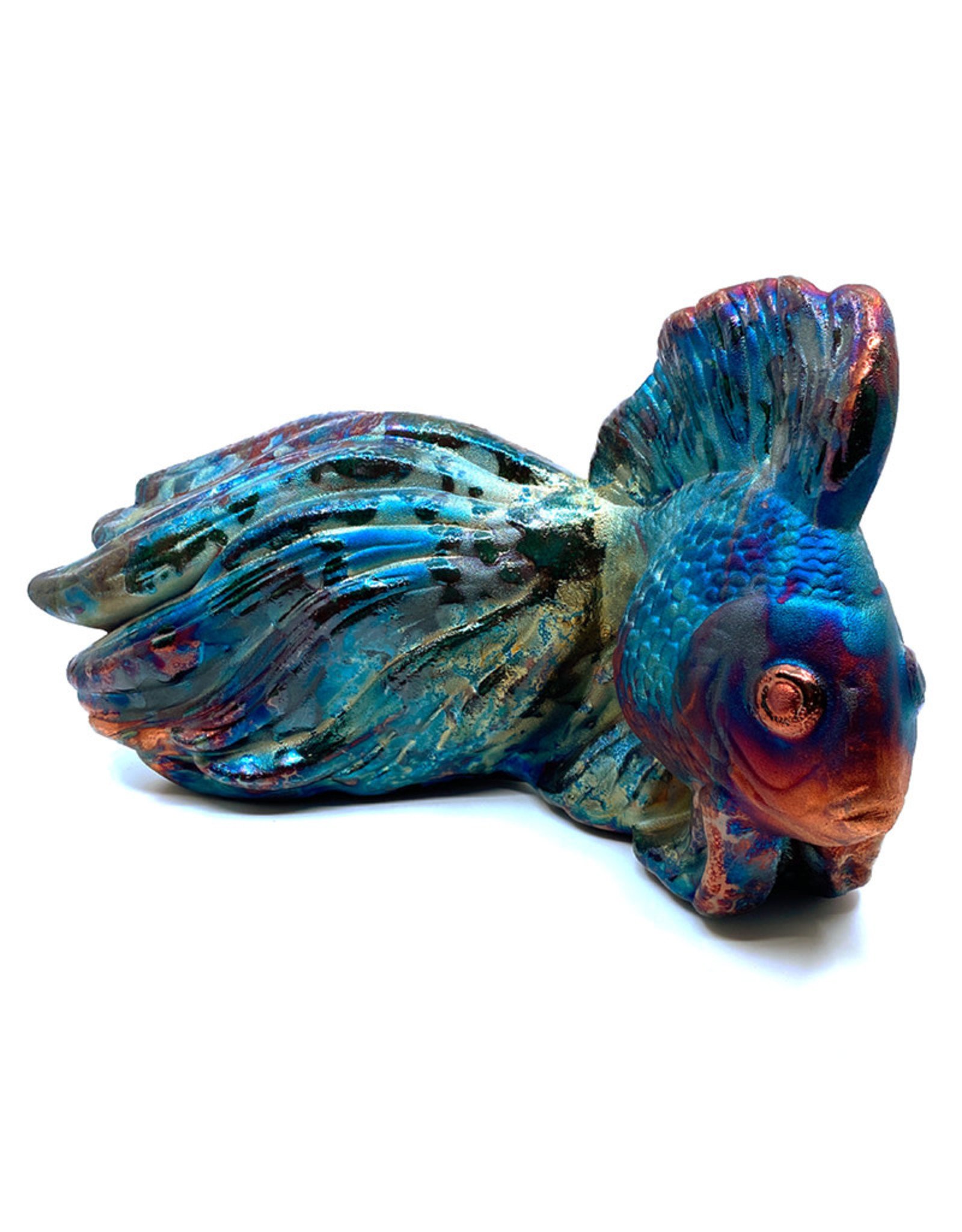 Unique wood and fused glass koi fish sculpture