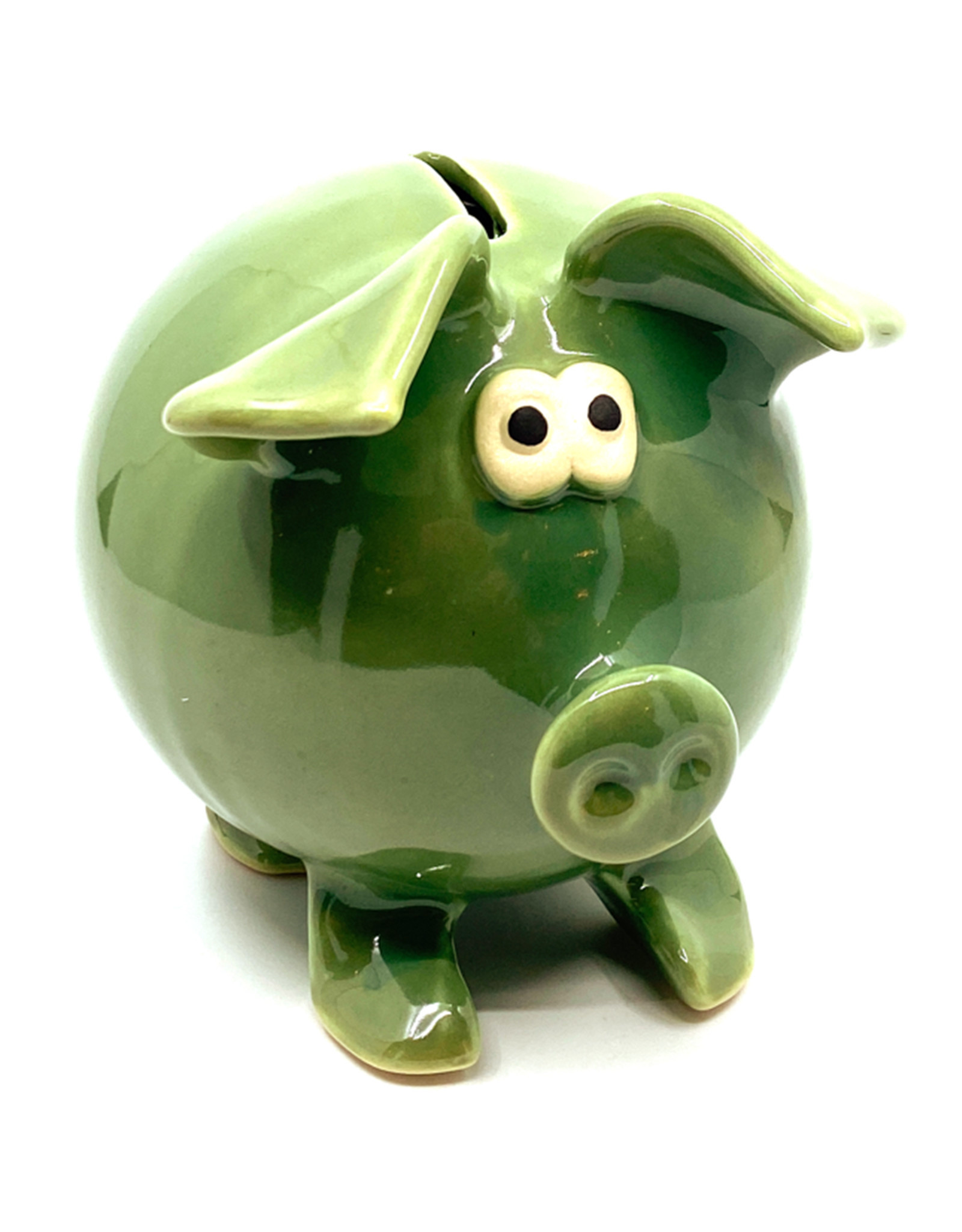 CLAY IN MOTION GREEN CERAMIC PIGGY BANK