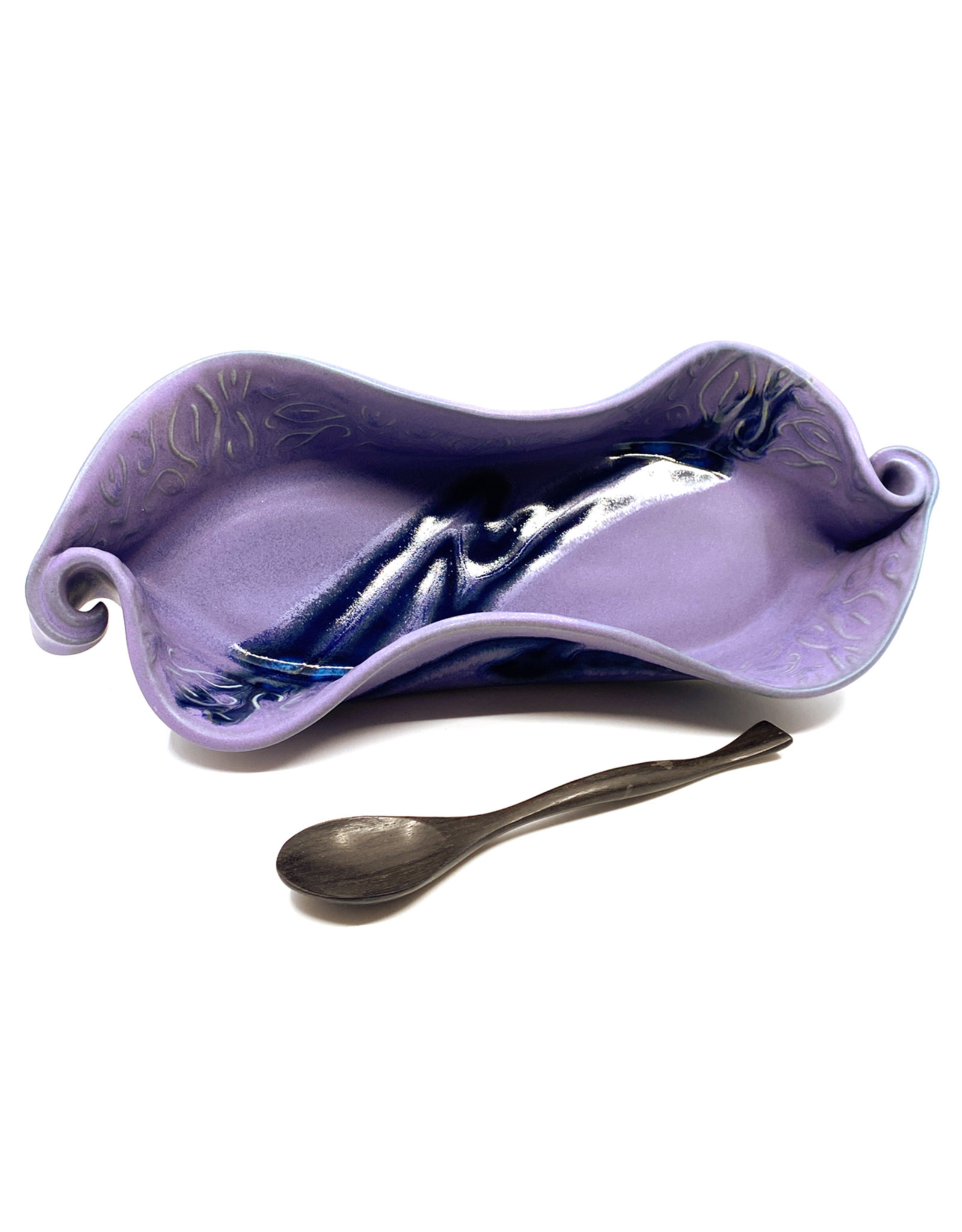 HILBORN POTTERY PERIWINKLE ASPARAGUS DISH WITH SPOON