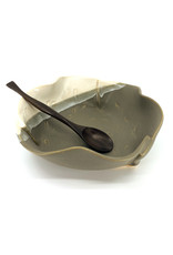 HILBORN POTTERY GRAY & WHITE BRIE DISH WITH SPOON