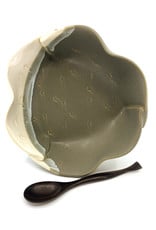 HILBORN POTTERY GRAY & WHITE BRIE DISH WITH SPOON