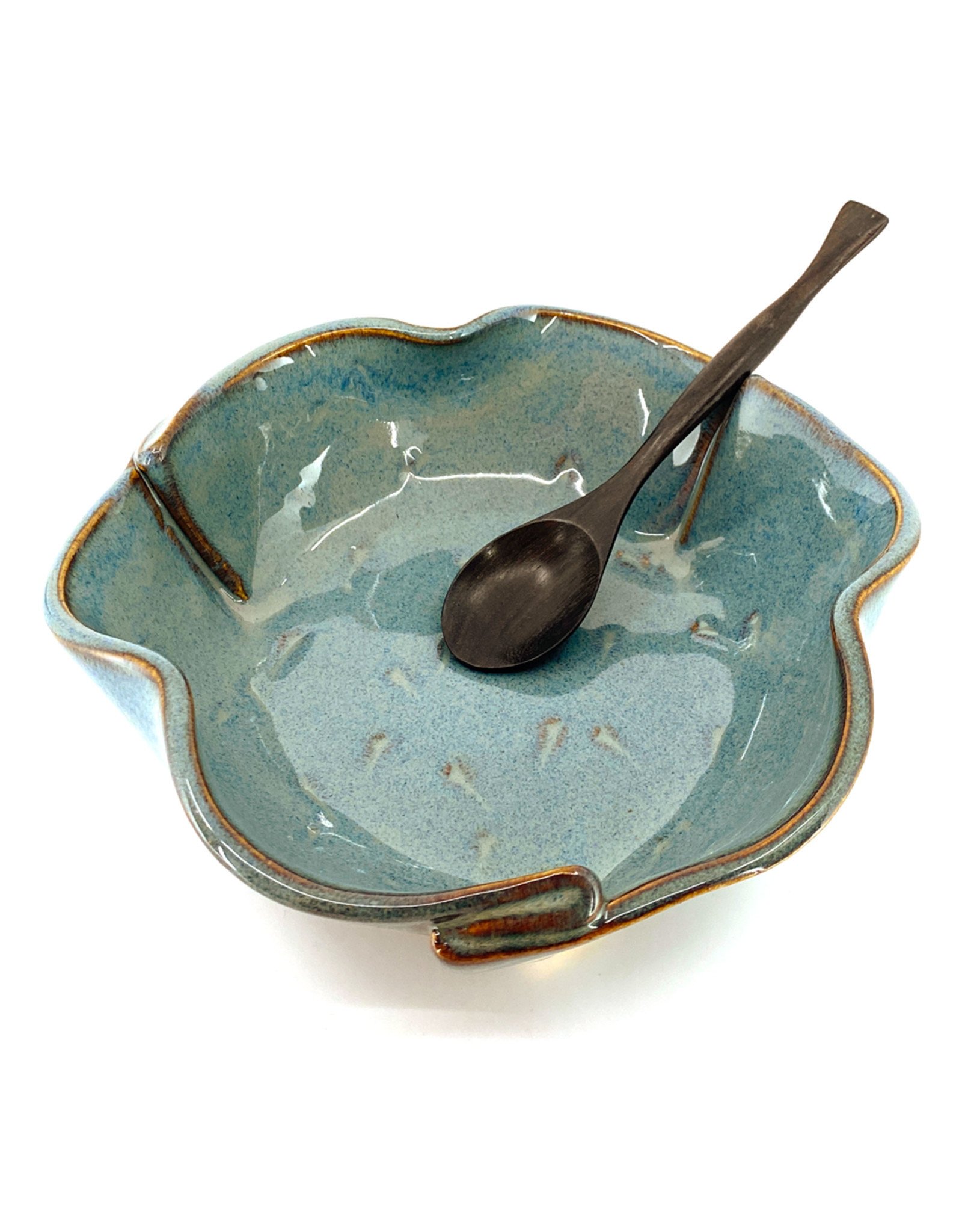 HILBORN POTTERY BLUE MEDLEY BRIE DISH WITH SPOON