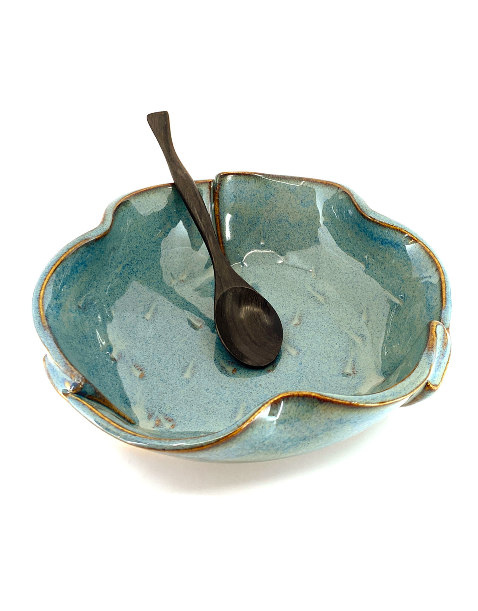 HILBORN POTTERY BLUE MEDLEY BRIE DISH WITH SPOON