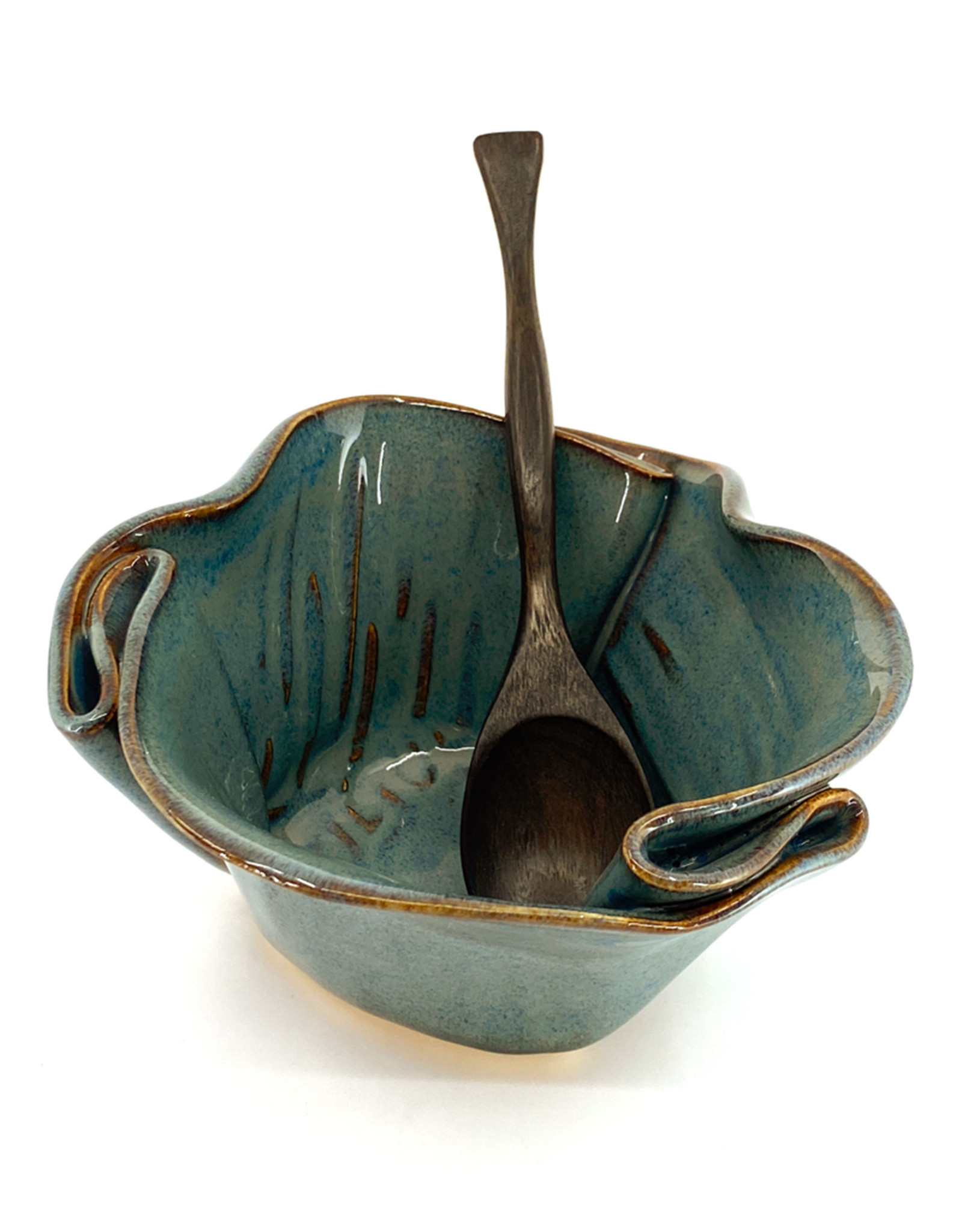 HILBORN POTTERY BLUE MEDLEY GUACAMOLE BOWL WITH SPOON