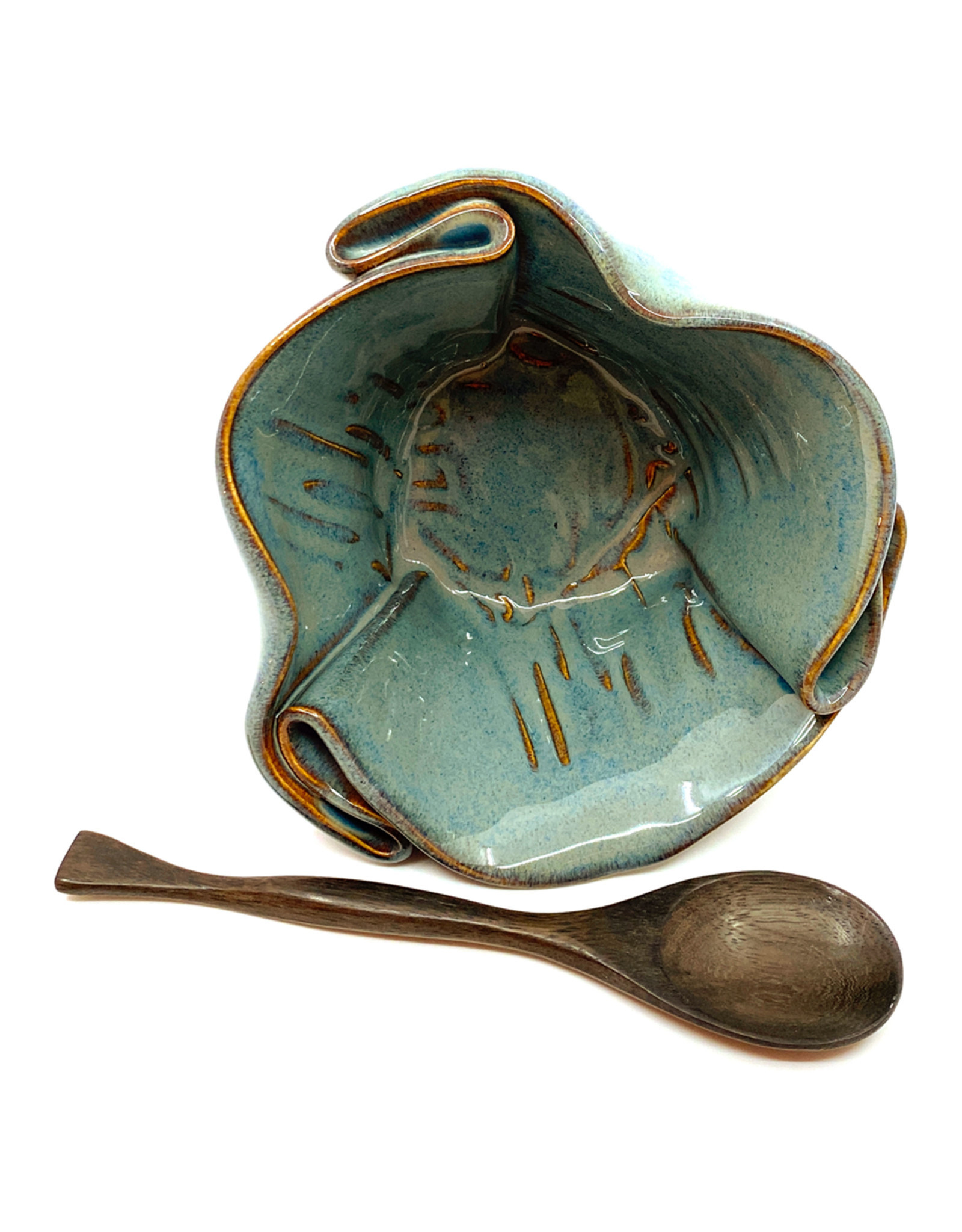 HILBORN POTTERY BLUE MEDLEY GUACAMOLE BOWL WITH SPOON