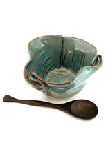 HILBORN POTTERY BLUE MEDLEY GUACAMOLE BOWL WITH SPOON