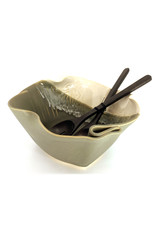 HILBORN POTTERY GRAY & WHITE SERVING BOWL FOR FUNKY FOOD WITH SERVERS