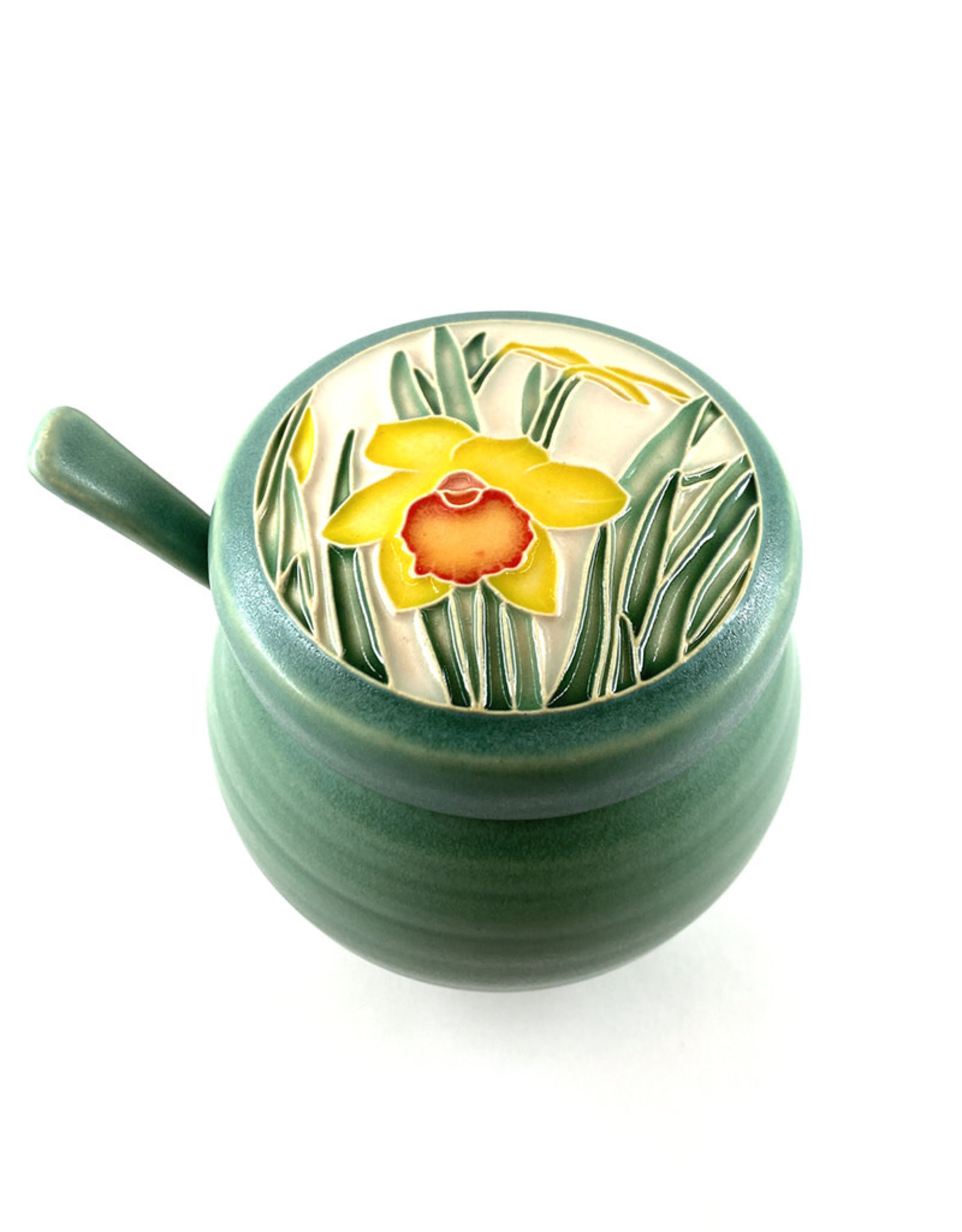 ONE ACRE CERAMICS DAFFODIL SUGAR BOWL - GREEN