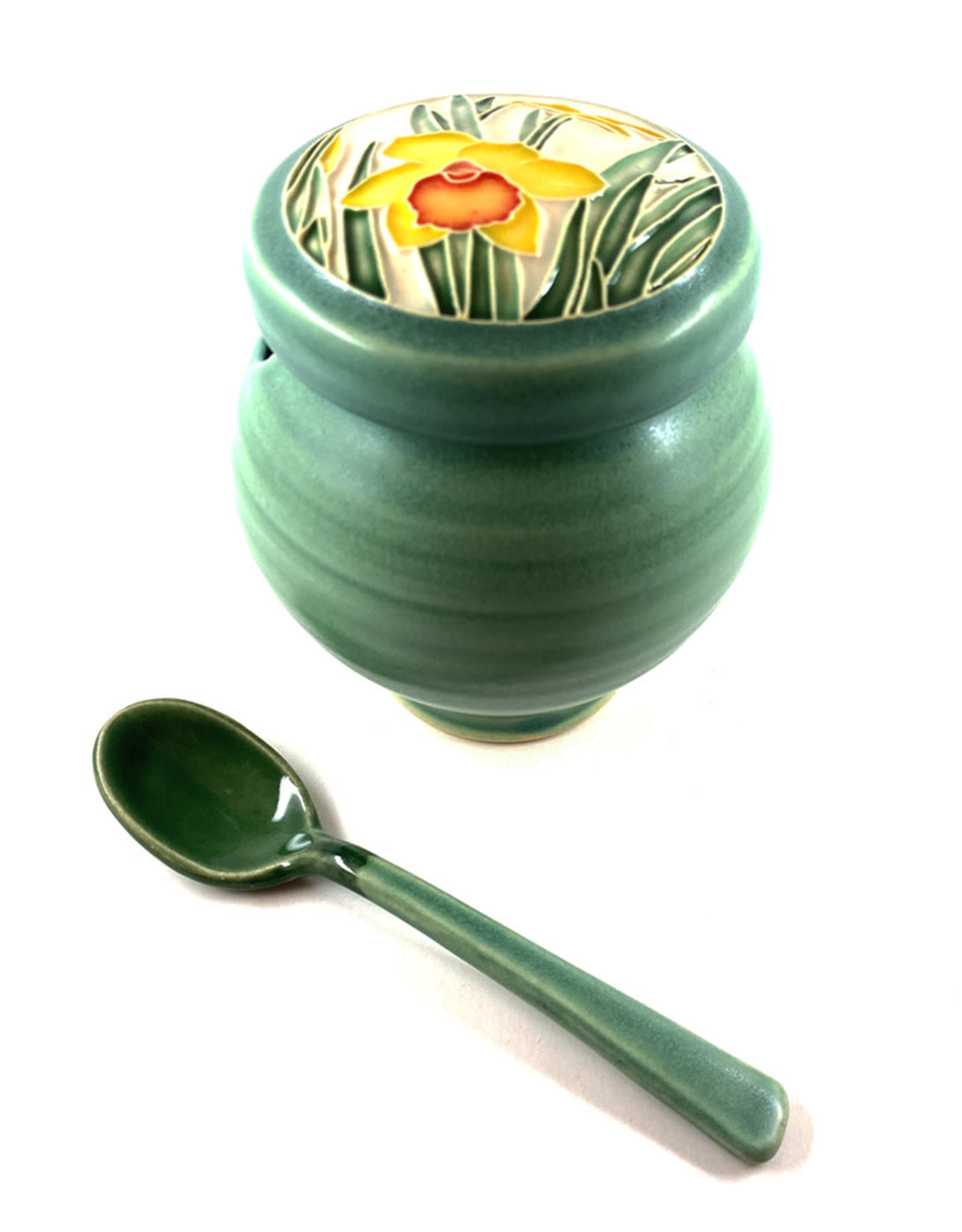 ONE ACRE CERAMICS DAFFODIL SUGAR BOWL - GREEN