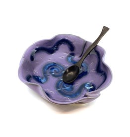 HILBORN POTTERY PERIWINKLE BRIE DISH WITH SPOON