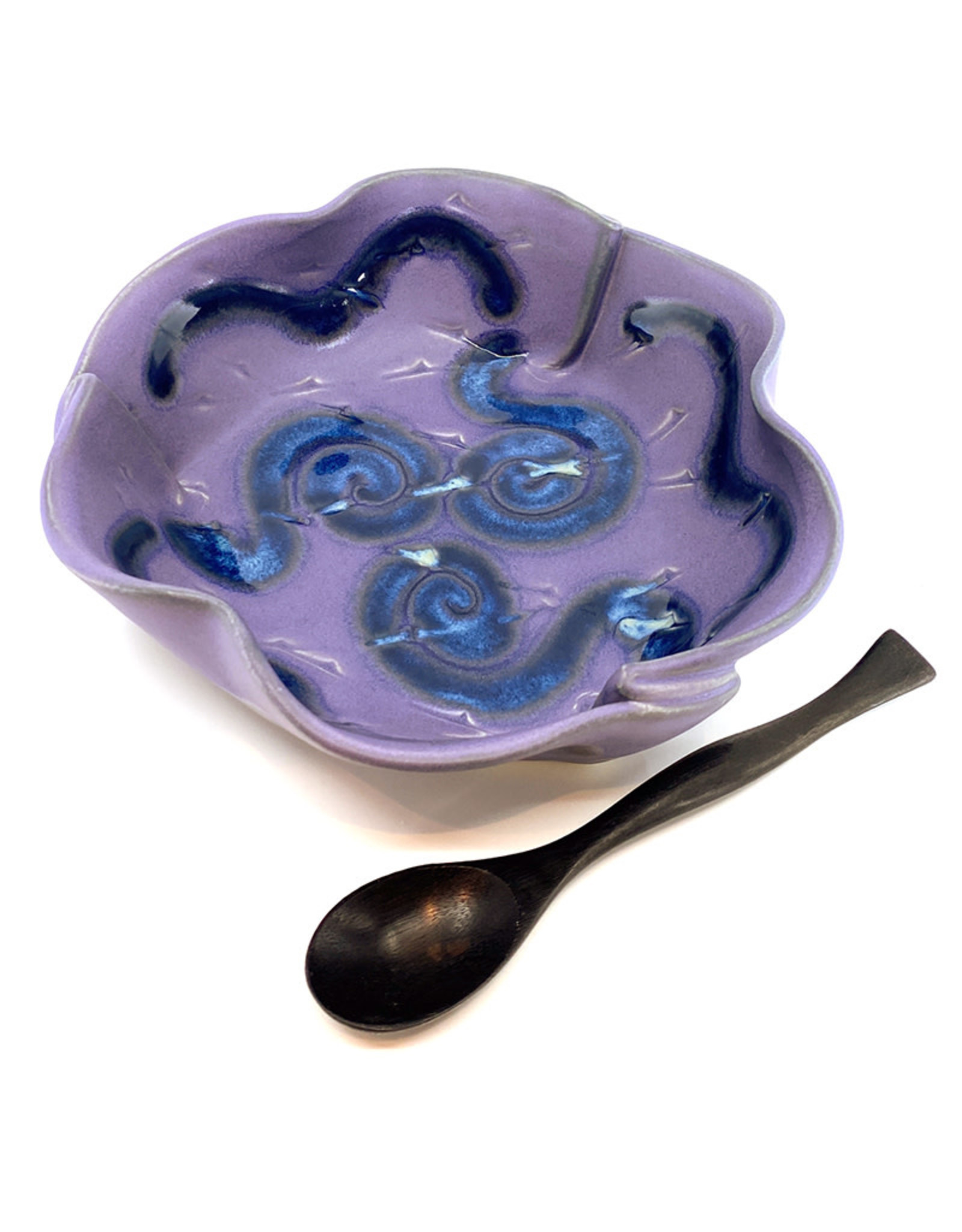 HILBORN POTTERY PERIWINKLE BRIE DISH WITH SPOON