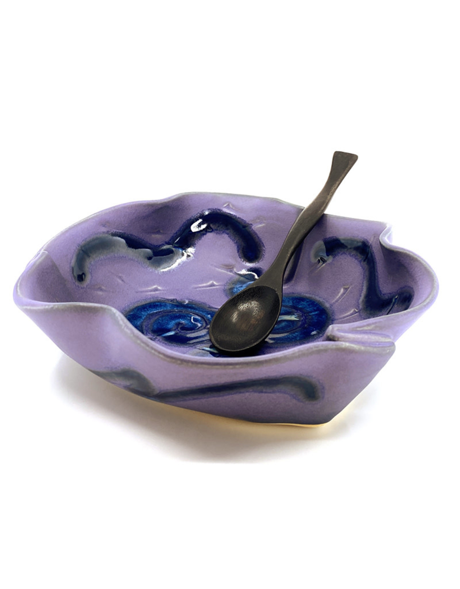 HILBORN POTTERY BLUE MEDLEY PISTACHIO BOWL WITH SPOON