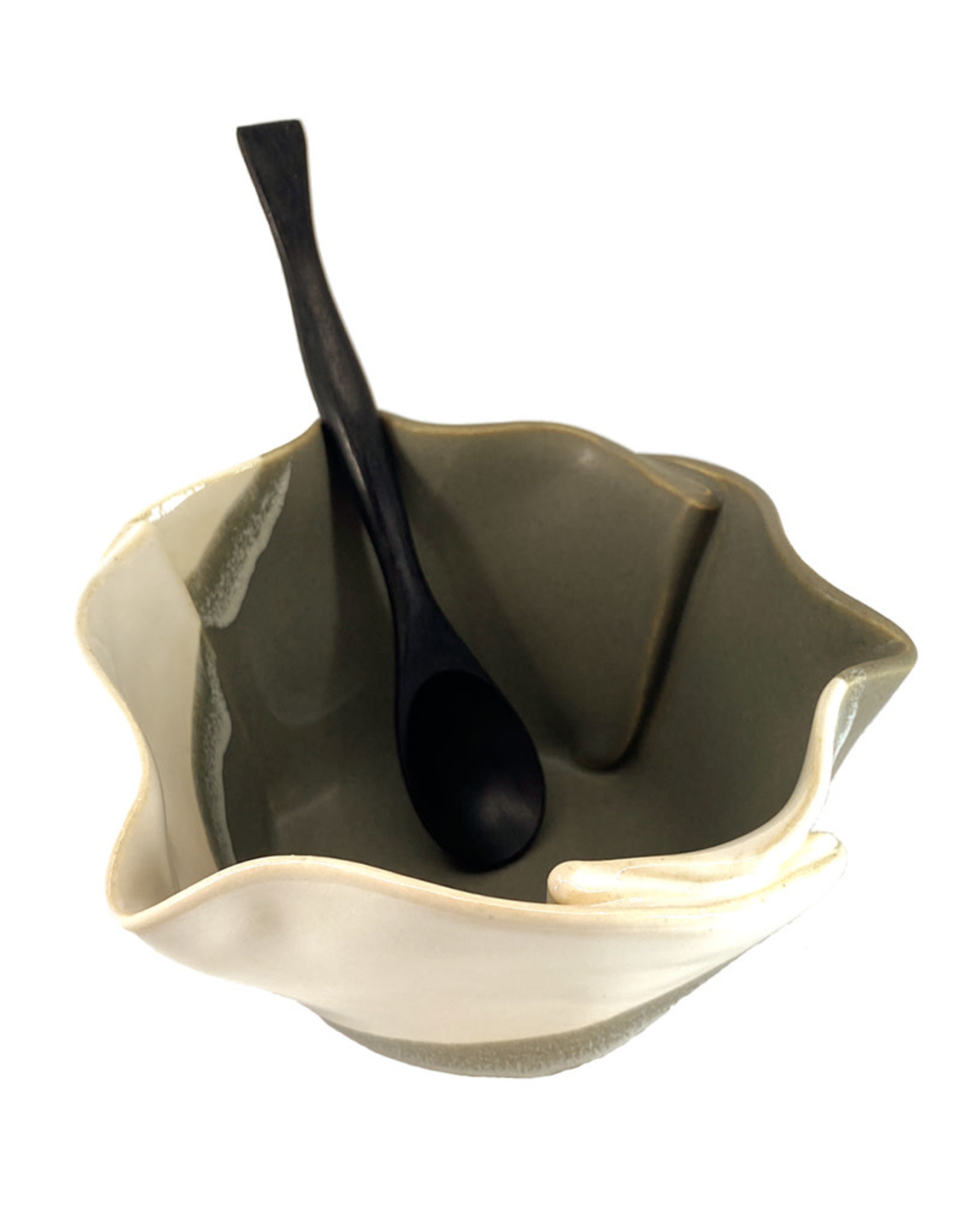 HILBORN POTTERY GRAY & WHITE MULTI-PURPOSE DISH WITH SPOON