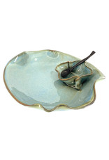 HILBORN POTTERY BLUE MEDLEY SMALL DIP SET WITH SPOON
