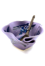 HILBORN POTTERY PERIWINKLE SERVING BOWL FOR FUNKY FOOD WITH SERVERS