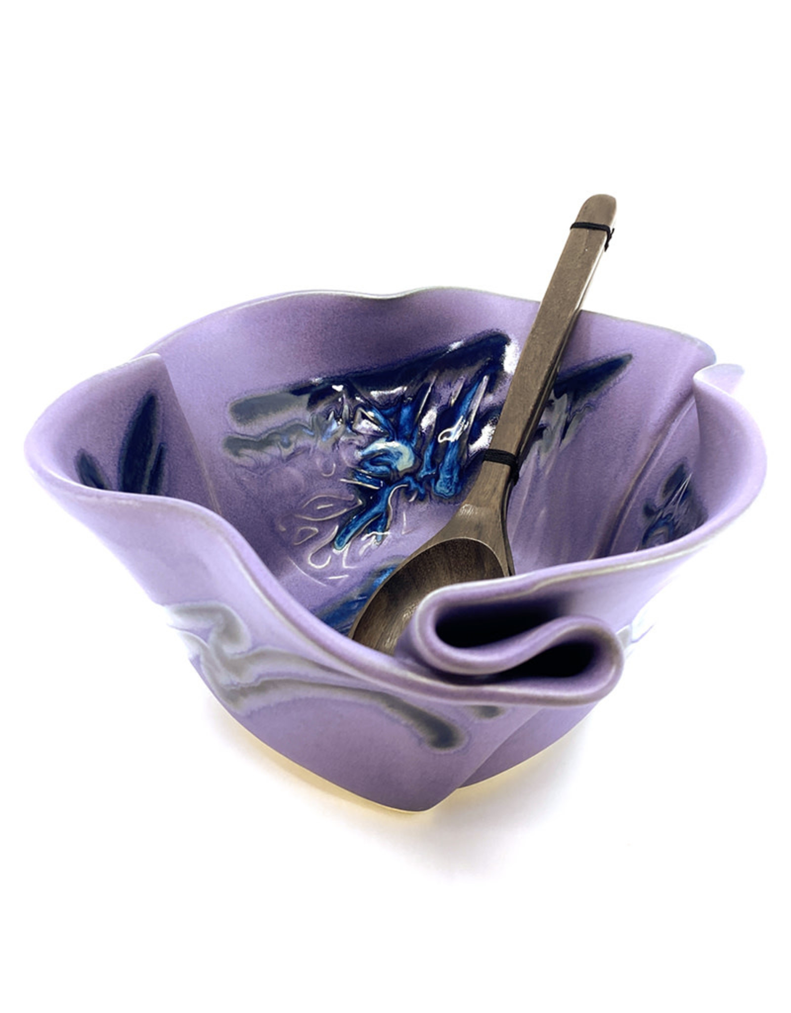 HILBORN POTTERY PERIWINKLE SERVING BOWL FOR FUNKY FOOD WITH SERVERS