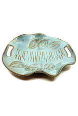 HILBORN POTTERY BLUE MEDLEY PLATTER WITH CUT-OUT HANDLES