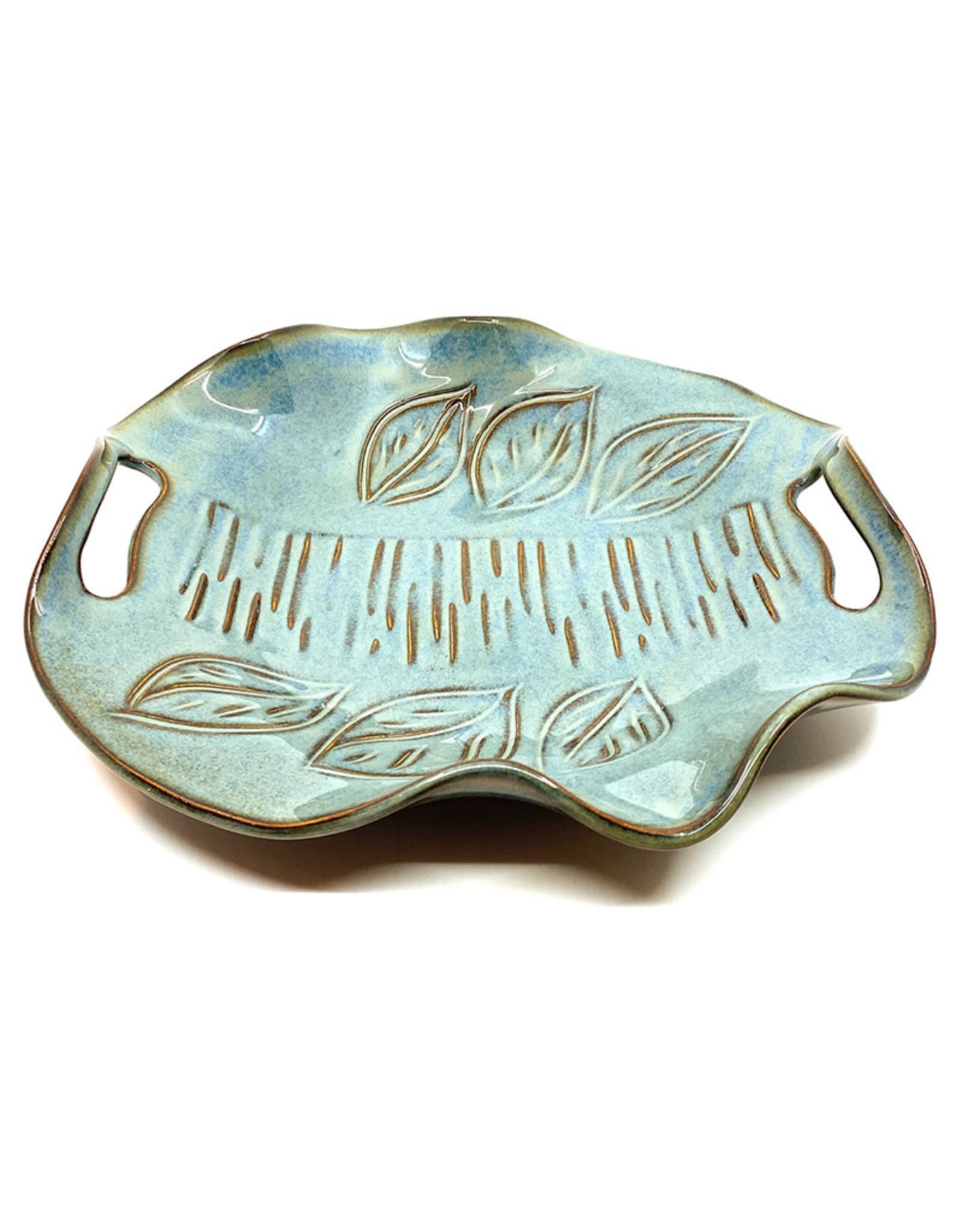 HILBORN POTTERY BLUE MEDLEY PLATTER WITH CUT-OUT HANDLES