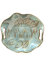 HILBORN POTTERY BLUE MEDLEY PLATTER WITH CUT-OUT HANDLES