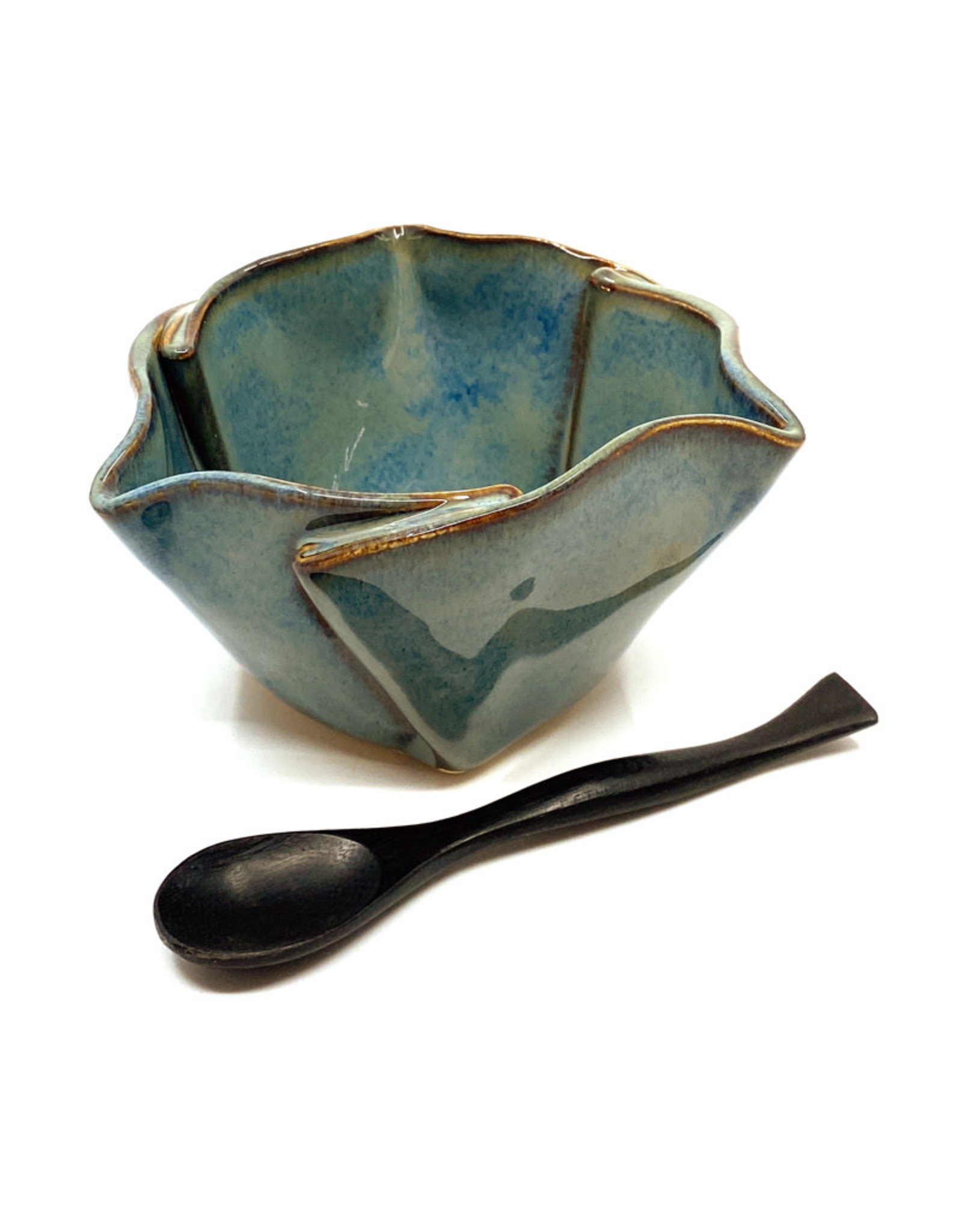 HILBORN POTTERY BLUE MEDLEY MULTI-PURPOSE DISH WITH SPOON