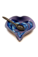 HILBORN POTTERY PERIWINKLE HEART DISH WITH SPOON