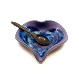 HILBORN POTTERY PERIWINKLE HEART DISH WITH SPOON