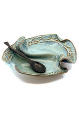 HILBORN POTTERY BLUE MEDLEY PISTACHIO BOWL WITH SPOON