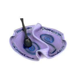 HILBORN POTTERY PERWINKLE 2-SIDED CONDIMENT DISH WITH SPOON