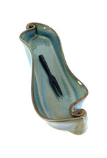 HILBORN POTTERY BLUE MEDLEY OLIVE DISH WITH FORK
