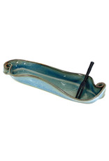 HILBORN POTTERY BLUE MEDLEY OLIVE DISH WITH FORK