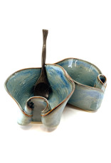 HILBORN POTTERY BLUE MEDLEY PISTACHIO BOWL WITH SPOON