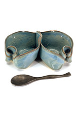 HILBORN POTTERY BLUE MEDLEY PISTACHIO BOWL WITH SPOON