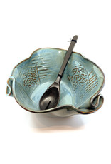 HILBORN POTTERY BLUE MEDLEY SERVING BOWL FOR FUNKY FOOD WITH SERVERS