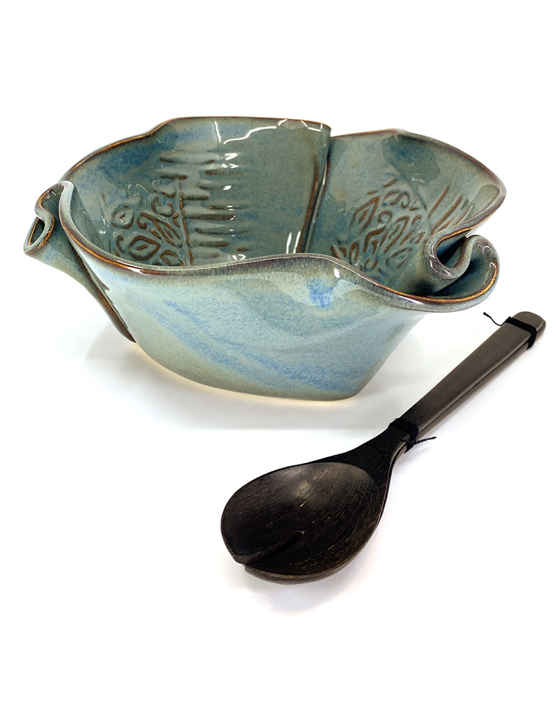 HILBORN POTTERY BLUE MEDLEY PISTACHIO BOWL WITH SPOON