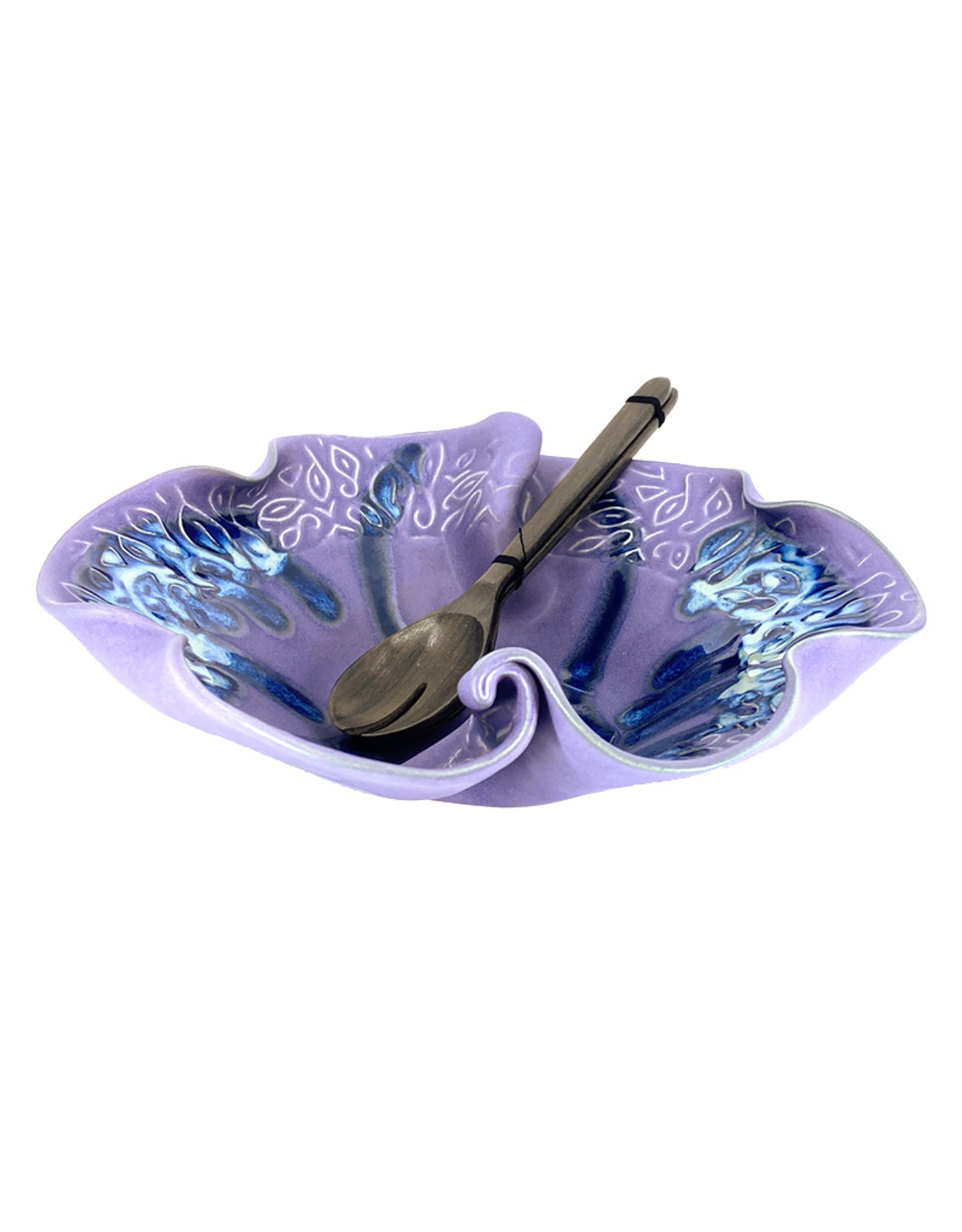 HILBORN POTTERY PERIWINKLE IN-BETWEEN BOWL WITH SERVERS