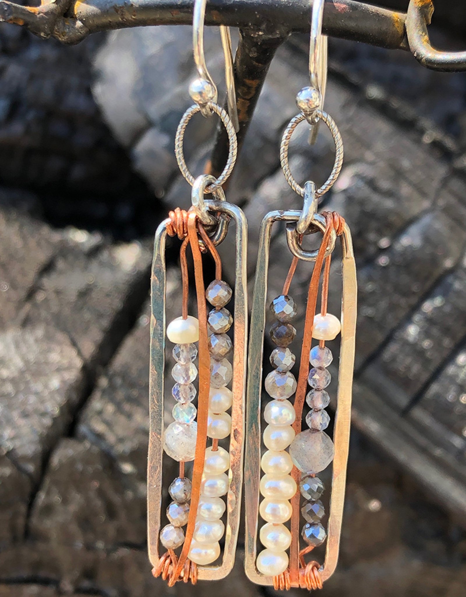 ART BY ANY MEANS PEARL & MOONSTONE MAZE EARRINGS