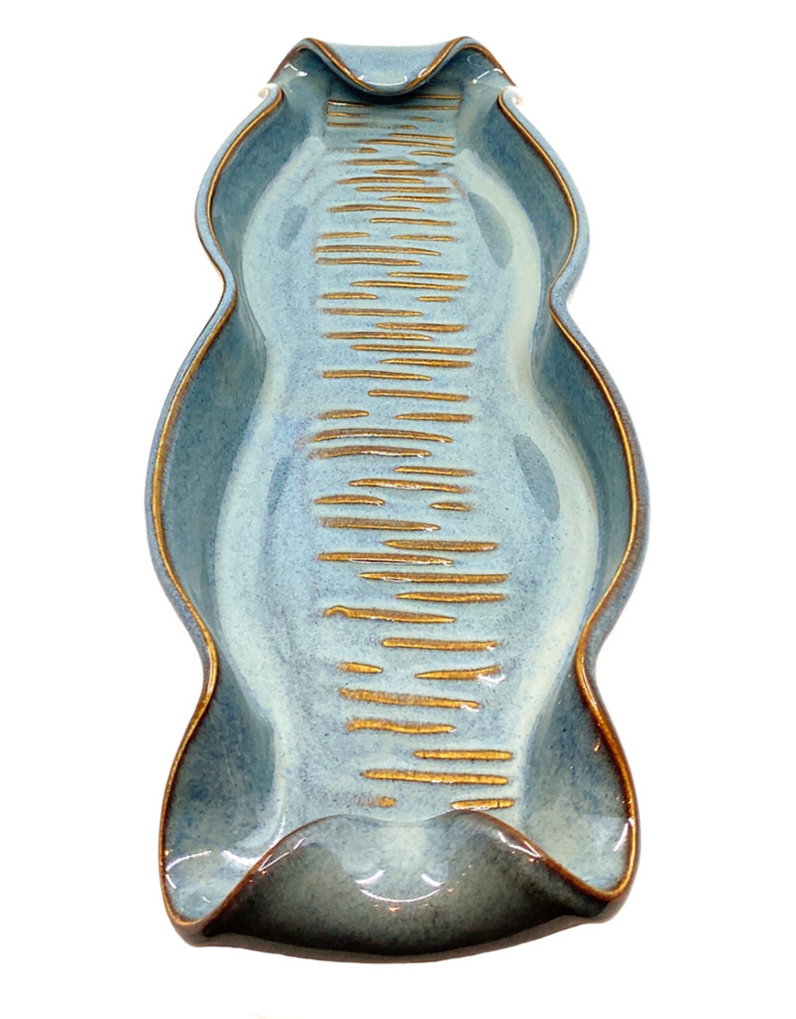 HILBORN POTTERY BLUE MEDLEY BAGUETTE TRAY WITH SPREADER