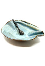 HILBORN POTTERY BLUE MEDLEY TAPENADE BOWL WITH SPOON