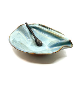 HILBORN POTTERY BLUE MEDLEY TAPENADE BOWL WITH SPOON