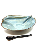 HILBORN POTTERY BLUE MEDLEY TAPENADE BOWL WITH SPOON