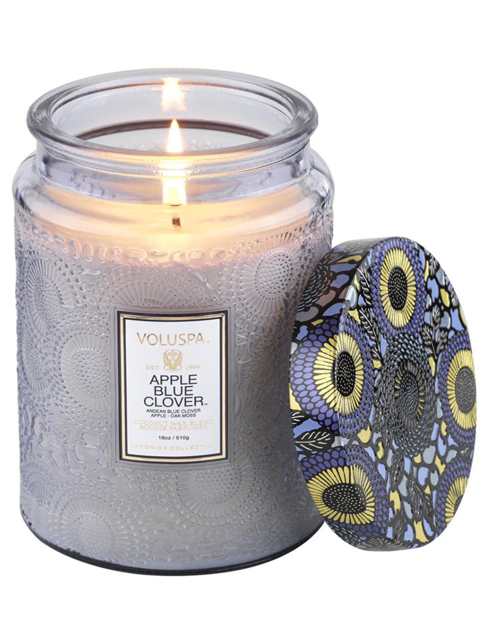 VOLUSPA APPLE BLUE CLOVER LARGE JAR CANDLE