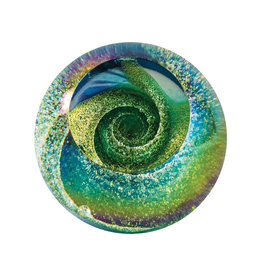 GLASS EYE EMERALD SKY FIREBALL PAPERWEIGHT