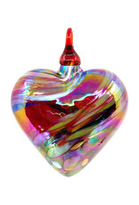 GLASS EYE RED FEATHER TWISR HEART ORNAMENT