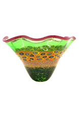 HANSON & KASTLES ART GLASS MOSS GREEN FLUTED GARDEN BOWL