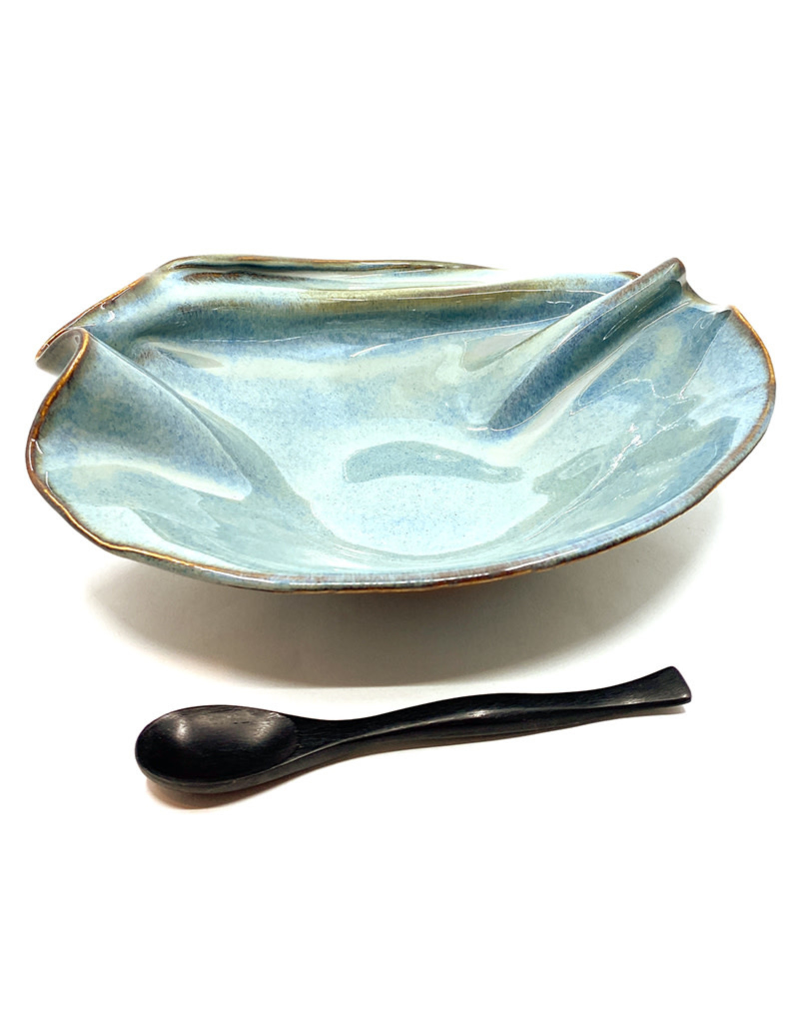 HILBORN POTTERY BLUE MEDLEY TAPENADE BOWL WITH SPOON