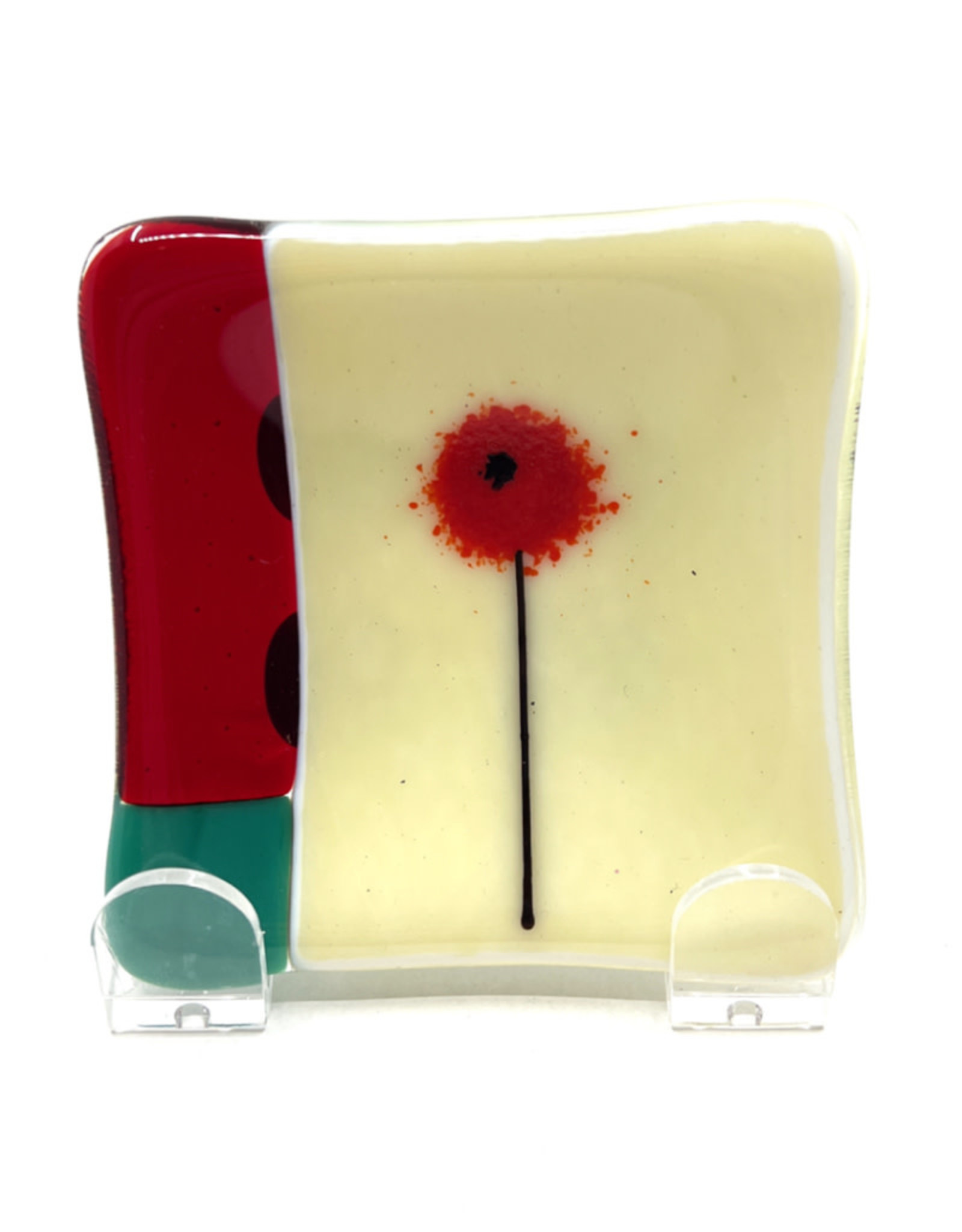 ART GLASS ARRAY RED POPPY RING DISH