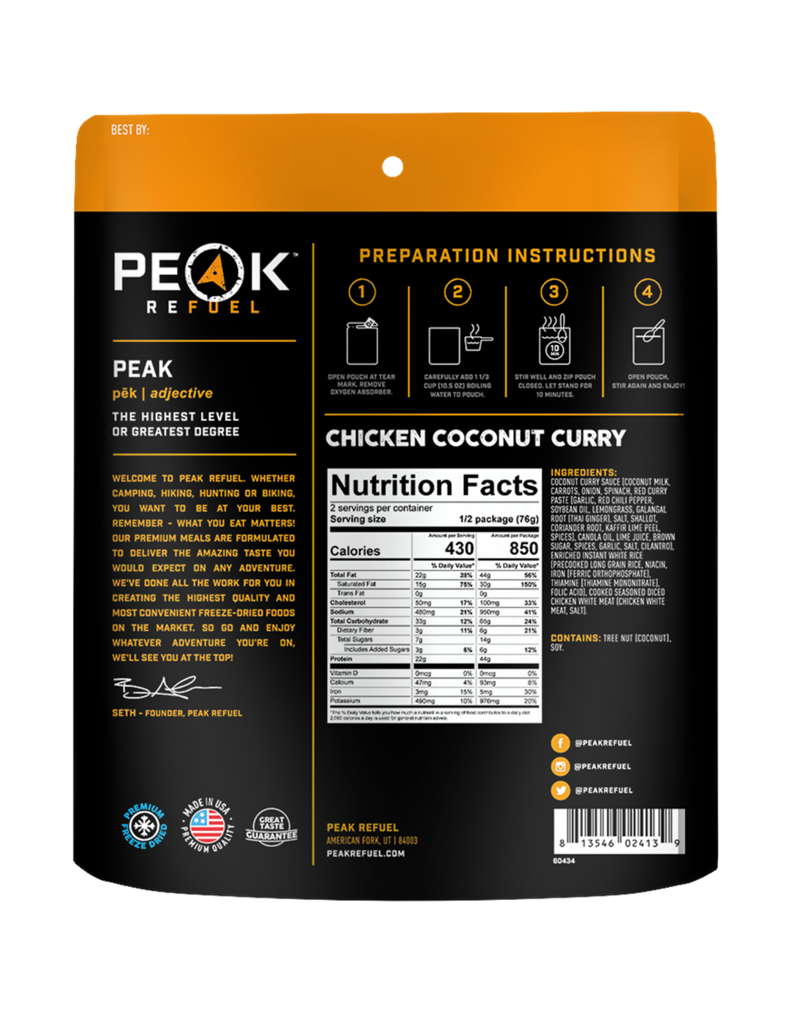 PEAK REFUEL CHICKEN COCONUT CURRY
