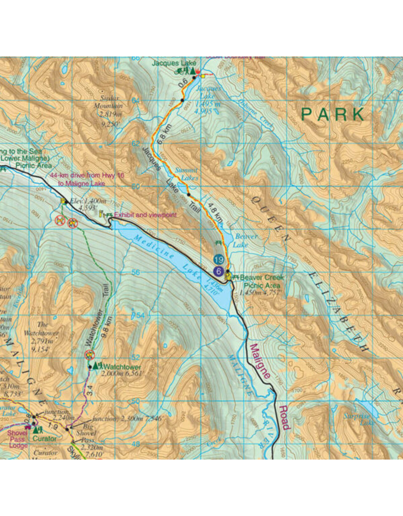 GEM TREK PUBLISHING JASPER & MALIGNE LAKE MAP