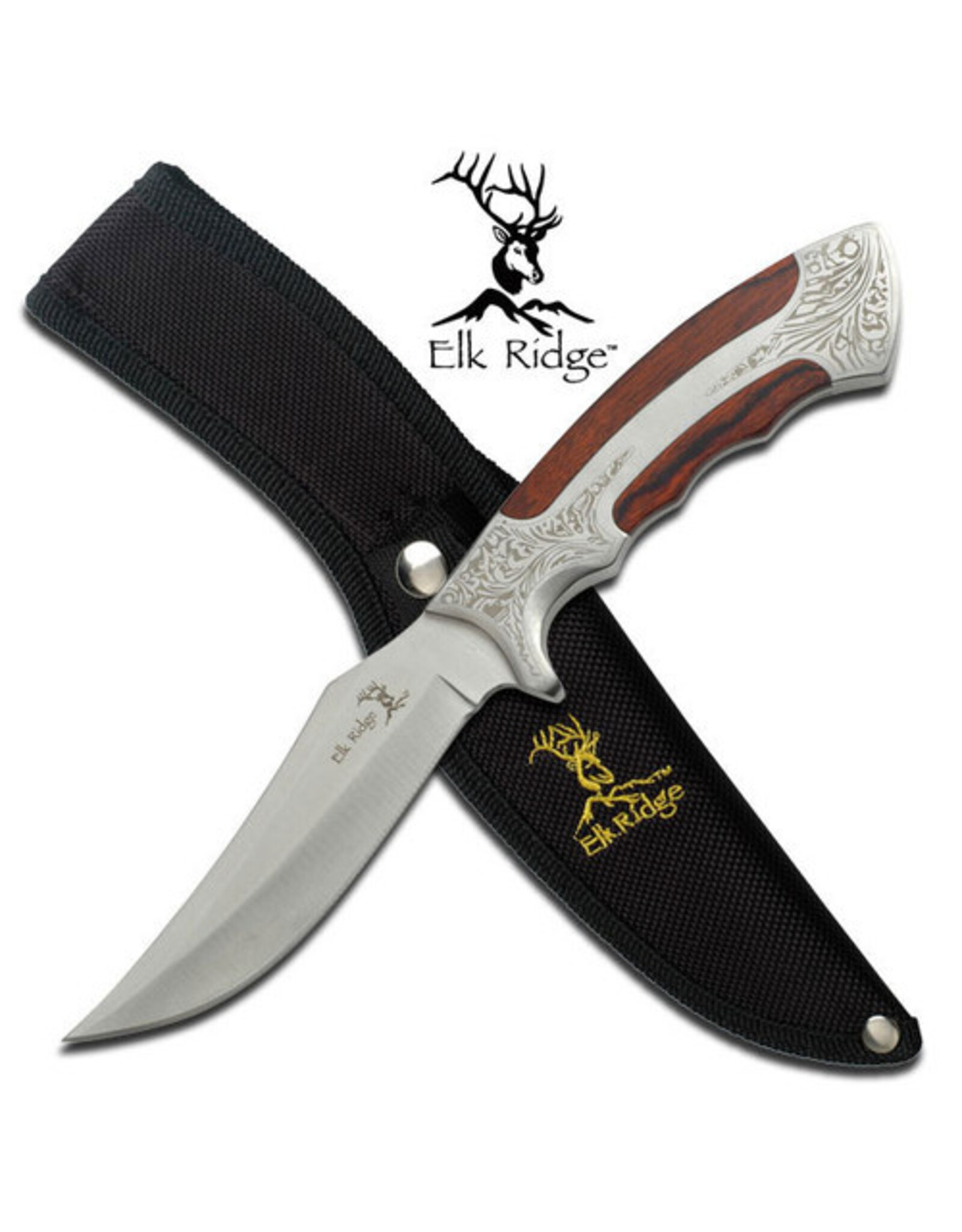 ELK RIDGE FIXED BLADE 9.8" PAKKA WOOD METAL HANDLE